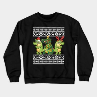 Christmas Three Alligator Crocodile Gift Lights Santa Hat Crewneck Sweatshirt